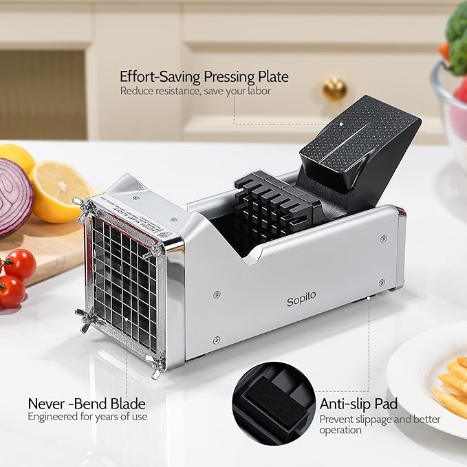 Stainless Steel Potato Ricer for Commercial and Home Use and Potato Cutter for 1/2 Inch French Fries