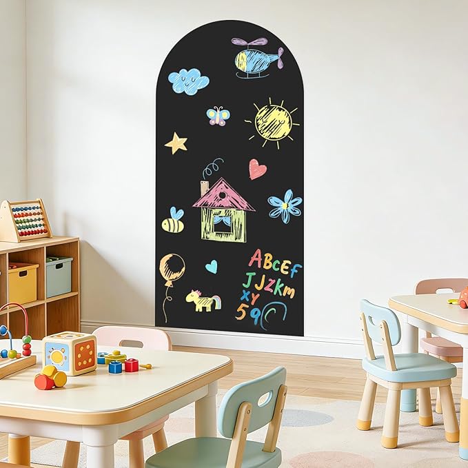 39.3" x 17.5" Black Arch Magnetic Wall Decal Self-Adhesive Chalk Board Wallpaper for Playroom Decor Peel and Stick Magnetic Wall Board with Starter Accessories Matte Finish Magnetic Play Wall for Kids