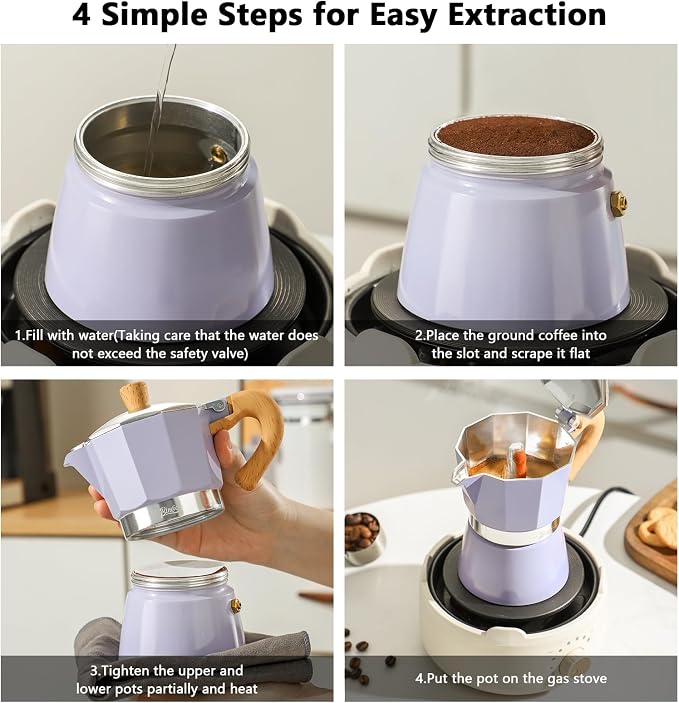 Bincoo Cute Espresso Maker Stovetop - Small Moka Pot 2 Espresso Cups/120ML,Espresso Pot Italian Coffee Maker for Home Camping Cafe Office (Purple)