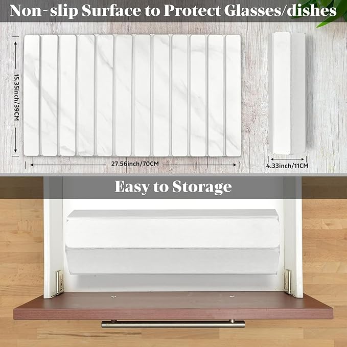 Large Stone Dish Drying Mats for Kitchen Counter, 28"(L)×16"(W) Marble-Pattern, Fast Drying Collapsible Dish Drying Mat, Eco-Friendly Absorbent Diatomaceous Earth Mats for Match Countertop
