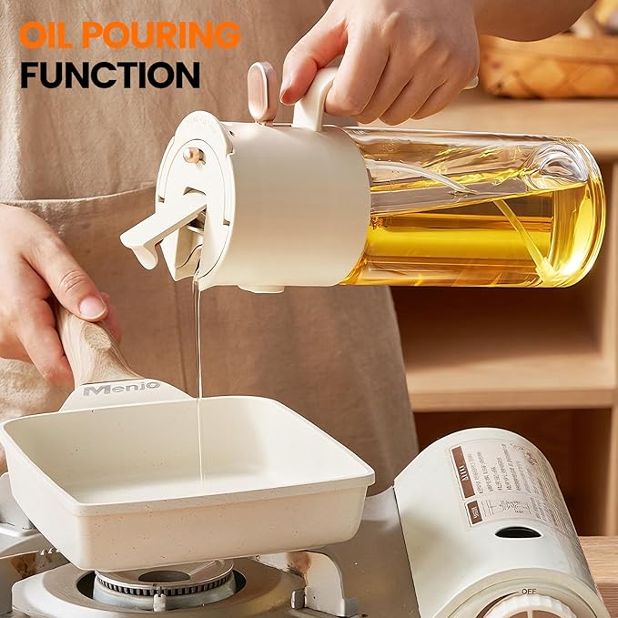 2026 Upgrade 3 in 1 Oil Dispenser Bottle with FREE 3-Piece Outdoor Mini Kit，580ML/19.6OZ Olive Oil Sprayer for Camping, BBQ, kitchen & Air Fryer