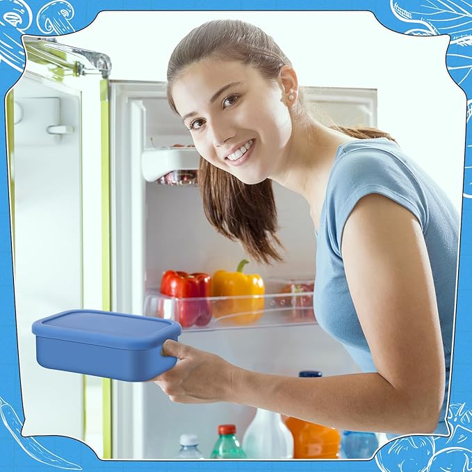Nuogo 8 Pcs 2 Cup Silicone Freezer Trays with Lid Silicone Soup Freezer Molds Rectangle Soup Containers Reusable Food Preserving Tray Freezing Ice Trays for Soups Sauces Stews(Blue)