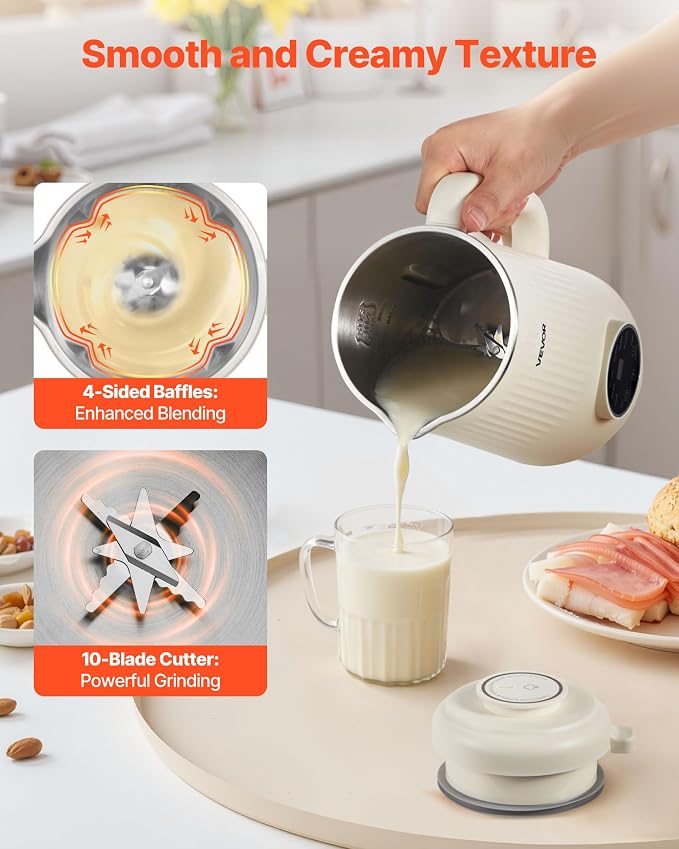 VEVOR 8-in-1 Nut Milk Maker, 41 oz Soy Milk Maker Machine with 10 Blades, for Homemade Oat, Nut, Soy, Juice, Milkshake, Rice Cereal, Plant-Based Beverages with Self-Cleaning, Boil Water, 12-Hour Delay