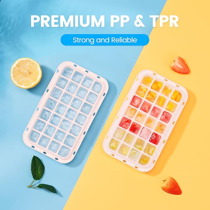 Ice Cube Tray with Lid and Bin, 28 pcs Ice Cubes Molds, Ice Trays for Freezer, Ice Cube Tray Mold, with 1 tray, Ice Freezer Container, Spill-Resistant Removable Lid & Ice Scoop, for Whiskey,Cocktail