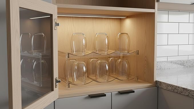 Stackable Water Bottle Storage Organizer, Clear Freestanding Wine Bottle Holder for Cabinet, Tumbler Cup Organizer - Plastic Large Compartment Wine Rack for Fridge Cellar, 2-Tier Hold 6 (Two Floors)