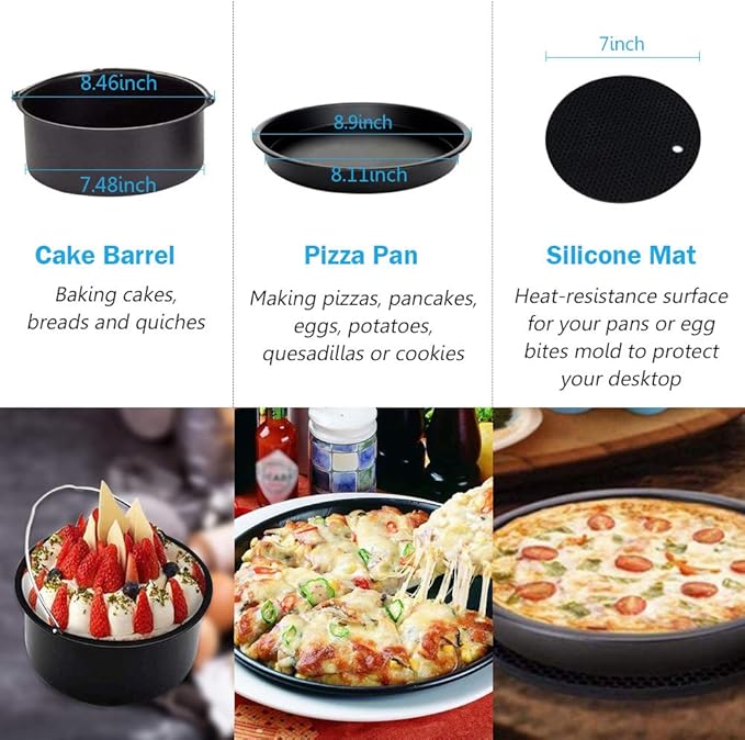 9 Inch Air Fryer Accessories XL 10 PCS with Cupcake Pan, Pizza Pan, Silicone Baking Cup, Recipe Cookbook, 100Pcs Parchment Paper for 5.3Qt - 6.8Qt and Larger Size Phillips Air Fryer Instant Pot