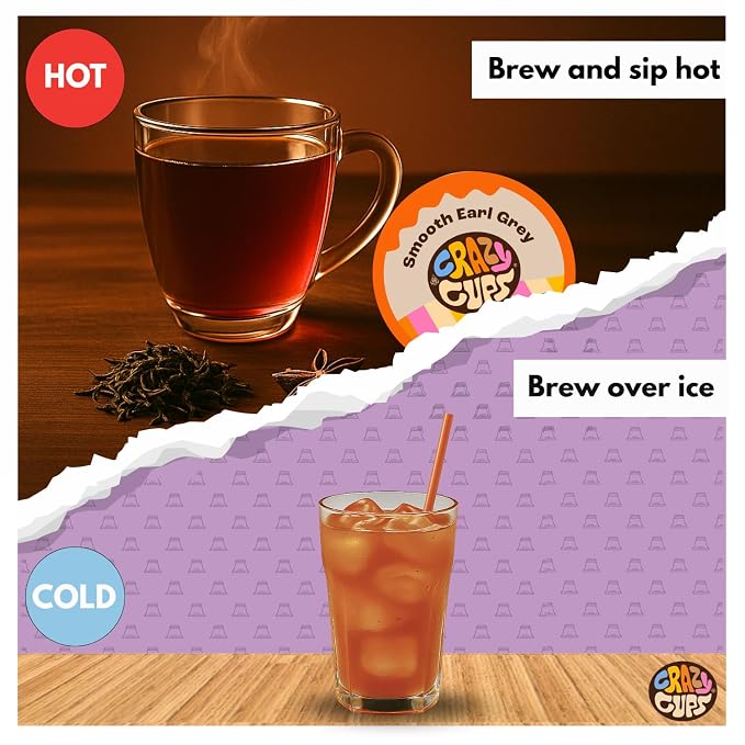 Crazy Cups Smooth Earl Grey Herbal Tea Pods, 22 Count | Caffeine Free, Kosher Certified Black Tea Blend with Licorice Root & Star Anise, K Cup Compatible, Bold Bergamot Flavor, Gluten Free, Vegan
