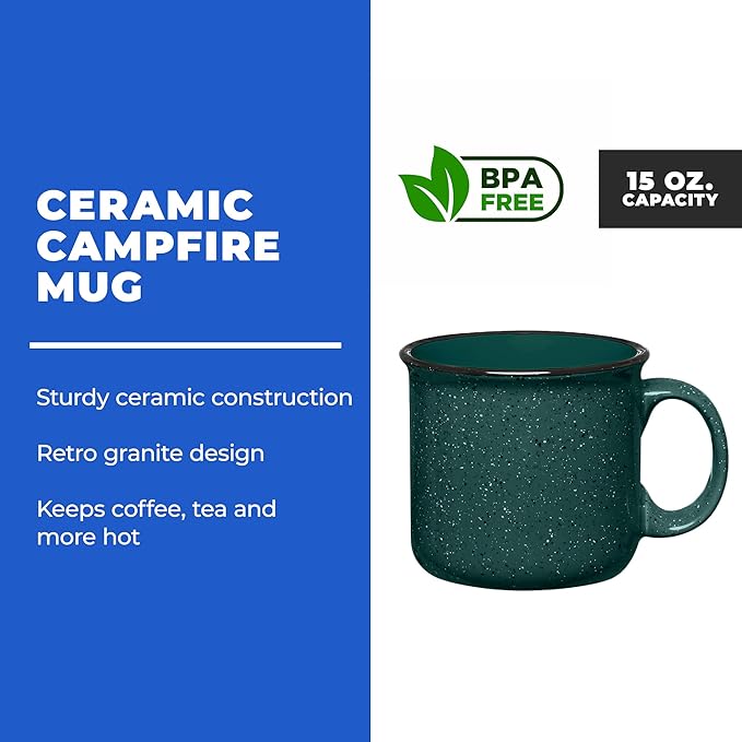 Set of 8 Ceramic Campfire Mugs – 15 Oz, Maroon – Coffee & Tea Cups for Home, Work, Travel, Camping – Customizable, Great for DIY, Events, Companies