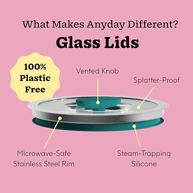 Anyday 8-Cup Microwave Cookware & Glass Container with Glass Lid, Plastic-Free Deep Food Storage | Stackable Airtight Steamer with Vented Lid for Microwave-Safe Reheating, Steaming Vegetables & Rice