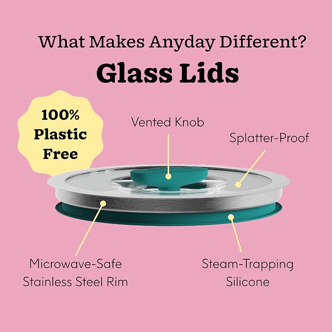 Anyday 4-Pc Microwave Cookware & Glass Food Storage Set with Glass Lids | Large Plastic-Free Containers | Stackable Steamer with Vented Lid for Microwave-Safe Reheating & Steaming Vegetables, Rice