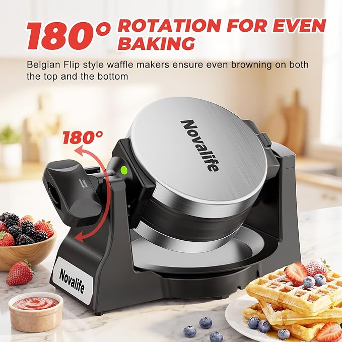 Waffle Maker, 1400W Belgian Waffle Maker, Double Waffle Iron 180° Flip, 8 Slices, Rotating & Nonstick Plates, Removable Drip Tray Easy to Clean, Locking Buckle & Cool Touch Handle