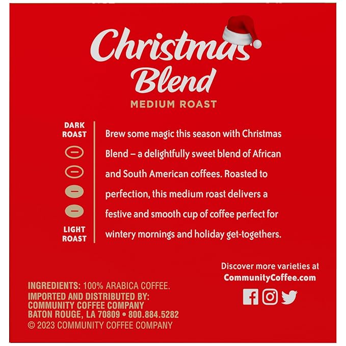 Community Coffee Christmas Blend, 10 Count Coffee Pods, Medium Roast, Compatible with Keurig 2.0 K-Cup Brewers, 10 Count (Pack of 2)