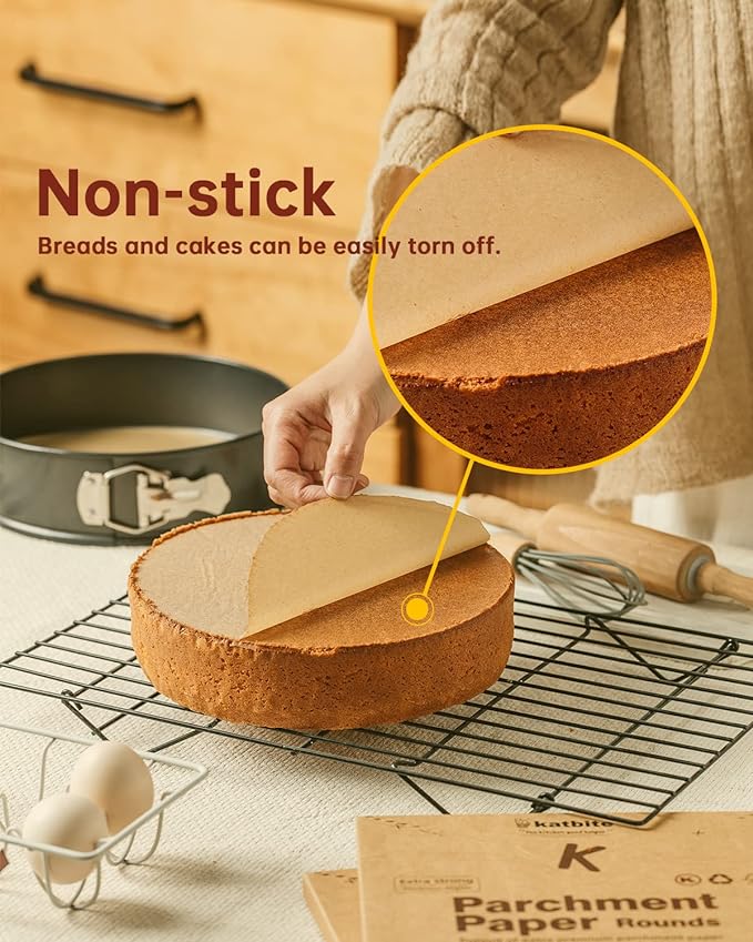 Katbite 200Pcs 8 Inch Parchment Paper Rounds, Unbleached & Non-stick, Precut Parchment Circles for Spring Pan, Storage/Freezing Hamburger Patties