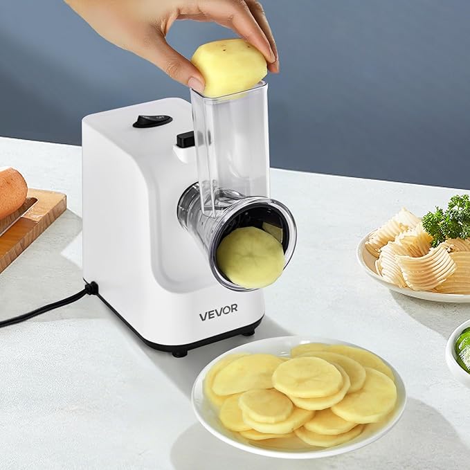 VEVOR Electric Cheese Grater Salad Maker, 200W Salad Shooter, Electric Vegetable Slicer Shredder Chopper for Fruits with 5 Attachments, Stainless Steel Food Cutter for Vegetables, and Cheeses