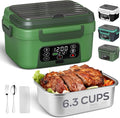 Cordless Electric Lunch Box, 6.3 Cup 100W Heated Lunch Box with 20000mAH Battery Powered for Self Heating, Including Fork Spoon and Insulated Bag for Men Women Adults, BPA Free(Dark Green)