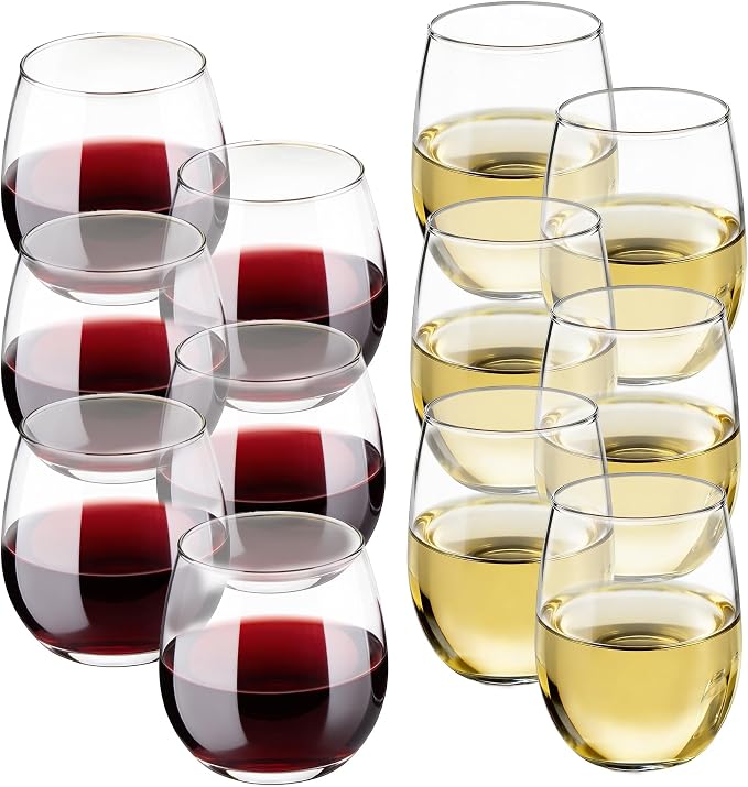 Libbey Stemless Wine Glasses Set of 12, Dishwasher Safe Set Of Wine Glasses, Perfect for Cocktails, Water, and Outdoor Glassware