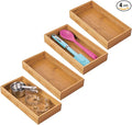 mDesign Wooden Bamboo Drawer Organizer - 12" Long Stackable Storage Box Tray for Kitchen Drawers/Cabinet - Utensil, Silverware, Spatula, and Flatware Holder - Echo Collection - 4 Pack, Natural Wood