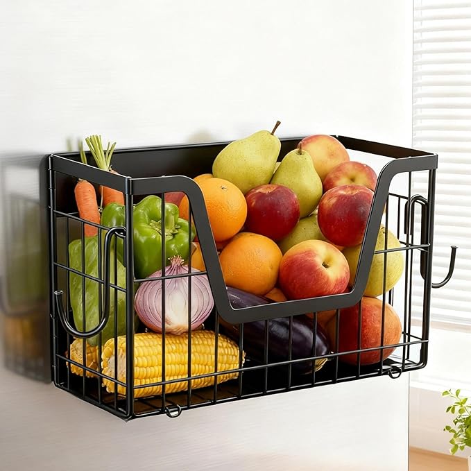 Magnetic Fridge Shelf for Fruit&Vegetable Storage Basket- Non-assembly Space Saving Magnetic Refrigerator Shelves,Fruit Basket 30lbs Capacity Side of Fridge Storage Container for Onion,Snacks(1 Pack)