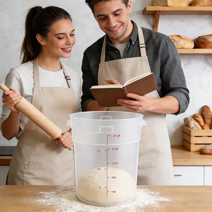 2 Pack Square Food Storage Container With Lid,12-22 Quart Commercial Storage Box With Scale & Handle,Cake Making,Dough Marinating Meat,Kitchen Supplies (polypropylene, Round 21 Quart)