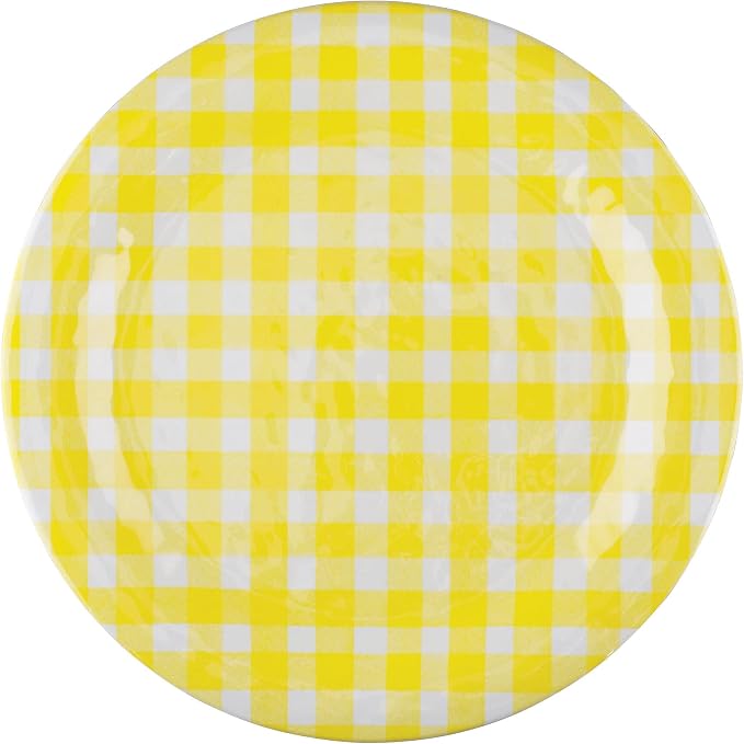 UPware 12 Piece Gingham Melamine Dinnerware Sets, Outdoor Dishes Set, Plates and Bowls Sets, Service for 4, Yellow