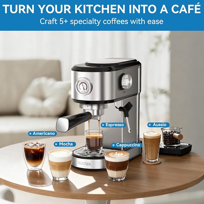 XIXUBX Espresso Machine 20 Bar, Touchscreen Coffee Maker with Milk Frother, Stainless Steel Espresso Maker Compact Latte Cappuccino Machines for Home Office, Silver