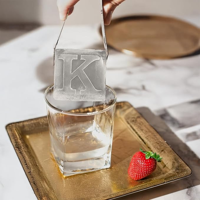 Monogrammed Ice Cubes Mold with Lid, 2 inch Whiskey Ice Cube Tray, Personalized Initials Silicone Cocktail Ice Cube Mold, Wedding Monogram, Thank You Gift, Gifts for Dad (Letter K)