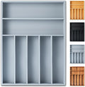 Silverware Organizer, 12.5 Inch Utensil Organizer Kitchen Drawer Organizer Bamboo Silverware Holder Cutlery Tray Organizer in Drawer Flatware Organizer Tray(7 slots, Gray