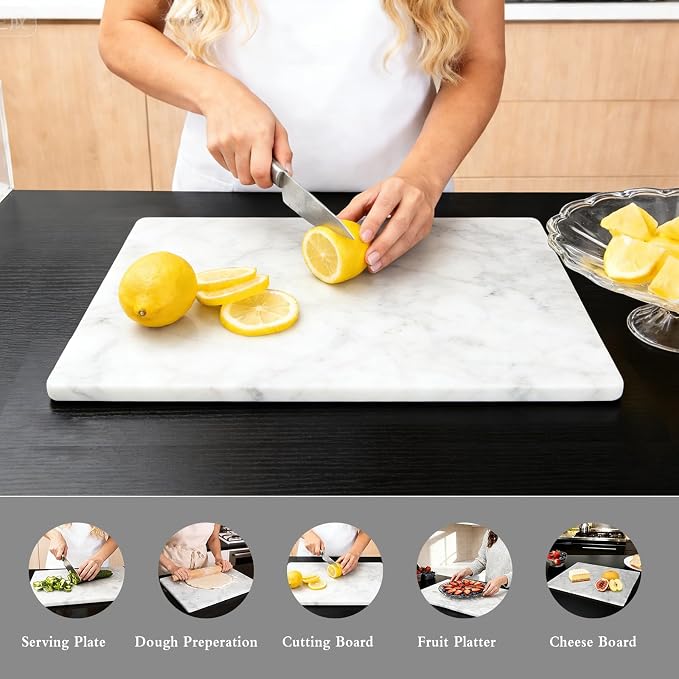 Italian Carrara White Marble Cutting Board for Kitchen 12×16 In – Stone Cutting Board, Pastry Board for Baking, Cheese & Charcuterie, Granite-Like Durable and Elegant Food Preparation