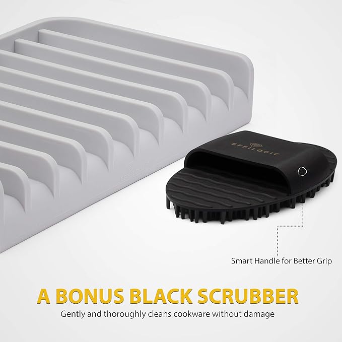 Effilogic Silicone Sponge Holder – Self-Draining Sink Organizer- Faucet Mat for Kitchen - Countertop Protector - Large Black