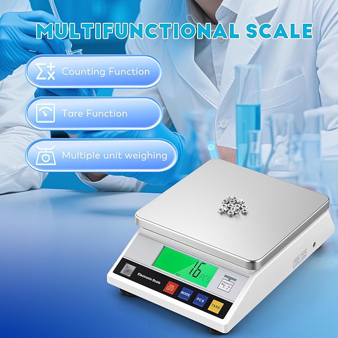 CGOLDENWALL High Precision Scale 10kg 0.1g Digital Accurate Electronic Balance Lab Scale Laboratory Industrial Scale Weighing and Counting Scale Scientific Scale CE 0.1g (10kg, 0.1g)