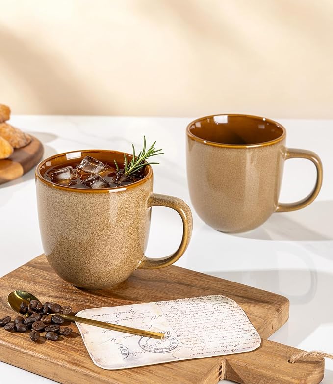 LERATIO Ceramic Coffee Mugs Set of 6,12oz Handmade Coffee Mugs Set with Large Handle for Cappuccino/Latte/Tea/Hot Cocoa, Dishwasher & Microwave Safe-Chestnut