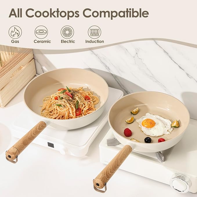 SENSARTE Ceramic Cookware Set 14Pcs, Nonstick Pots and Pans Set, Healthy Non Toxic Induction Cooking Set, Stackable Cookware with Kitchen Utensils, Pot Protectors, PFAS/PTFE Free
