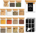 ComSaf 16Pcs Spice Jars with Labes, Glass Jar with Bamboo Lid, 4oz Airtight Square Spice Containers with Black Lables, Empty Seasoning Jars for Spice, Salt, Pepper, Sugar