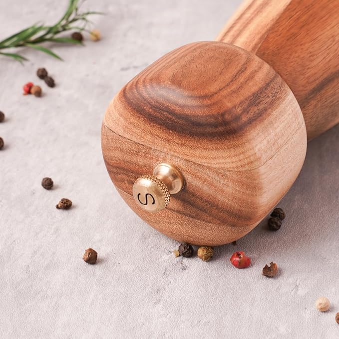 Salt Mill, Salt or Pepper Grinder with Adjustable Ceramic Grinding Core, Spice mill for Pepper and Salt, Acacia Wood, 5 inch/14 cm Height, Bottom Dia: 2.36inch/6 cm(Tray is NOT Included)