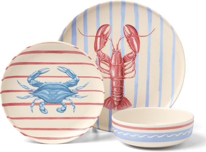 Oneida Dinnerware Sets, 24 Seven Melamine Wharfside 24-Piece Dinnerware Set, Set for 8, Service For 8, Melamine Material, Dishwasher Safe, Plates And Bowls, Dinner Dishes, Kitchen (Assorted, 24 Piece)