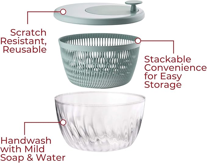 GUZZINI 10" Salad Spinner with Lid - Matte Blue, Wash, Spin & Dry Vegetables, Fruits, Salad, Built in Draining - Fruit Washer Fruit Dryer, Home Gadgets & Kitchen Tools