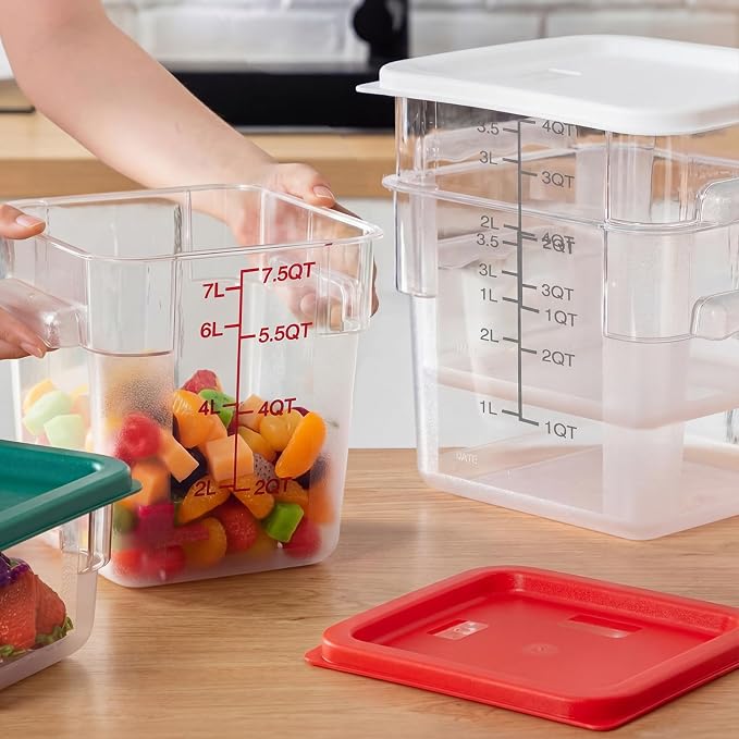 Lallisa 4 Pcs 8qt & 4qt Clear Food Storage Containers with Lids Handles and Scales, Stackable Plastic Square Food Storage Containers for Dough Proofing Baking Kitchen Restaurant(White, Red)