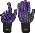 J H Heat Resistant Oven Glove:EN407 Certified 932 °F, 2 Layers Silicone Coating, Oven Mitts for Cooking, Kitchen, Fireplace,Camping, Grilling (Black/Purple, Regular Cuff)