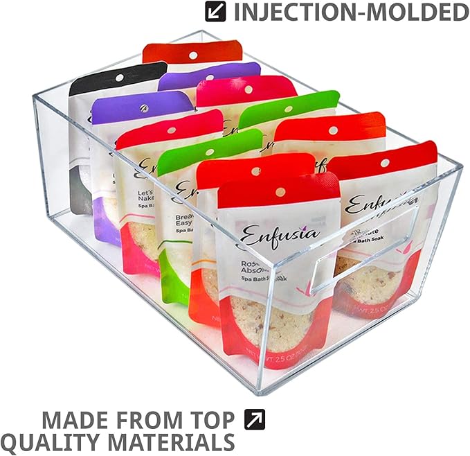 Azar Displays 556235 Medium Clear Plastic Organizer Storage Tote Bin with Handle, Pantry Storage, Kitchen and Fridge Organizer, Cabinet and Drawer Container 10"W x 6.75"D x 4.5"H, 4-Pack