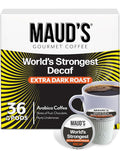 Maud's World's Strongest Decaf Dark Roast Coffee Pods, 36 ct, Decaffeinated Dark Roast Coffee in Single Serve Pods – 100% Arabica Coffee, Compatible with Keurig K Cups Maker