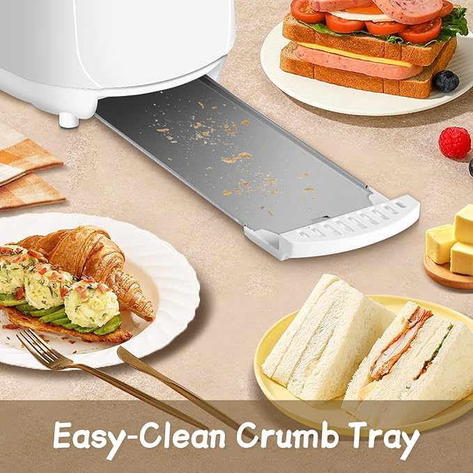 SEEDEEM 4 Slice Toaster, Extra Wide Slots Bread Toaster with 6 Shade Settings, Bagel/Cancel/Defrost/Reheat Functions, Removable Crumb Tray, Auto Shut-Off, White