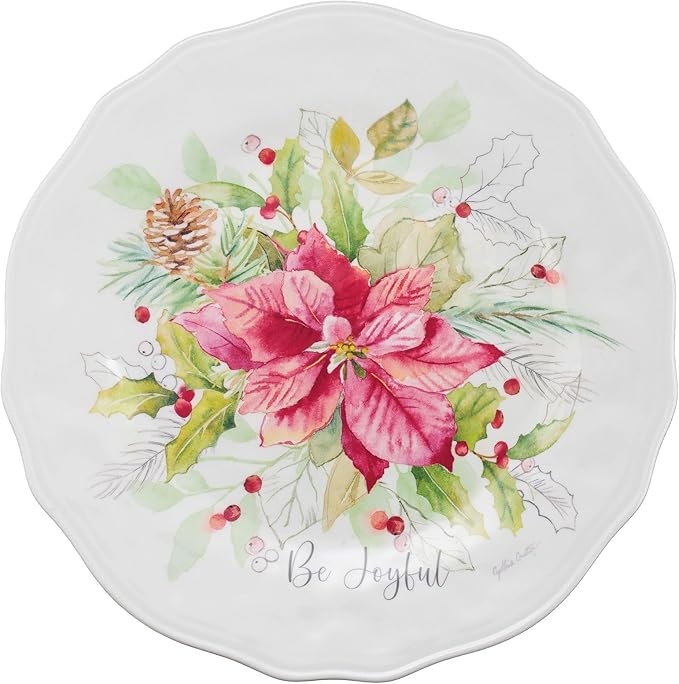 UPware 12 Piece Joyful Holiday Melamine Dinnerware Sets, Outdoor Dishes Set, Plates and Bowls Sets, Christmas Decorations, Service for 4, Red