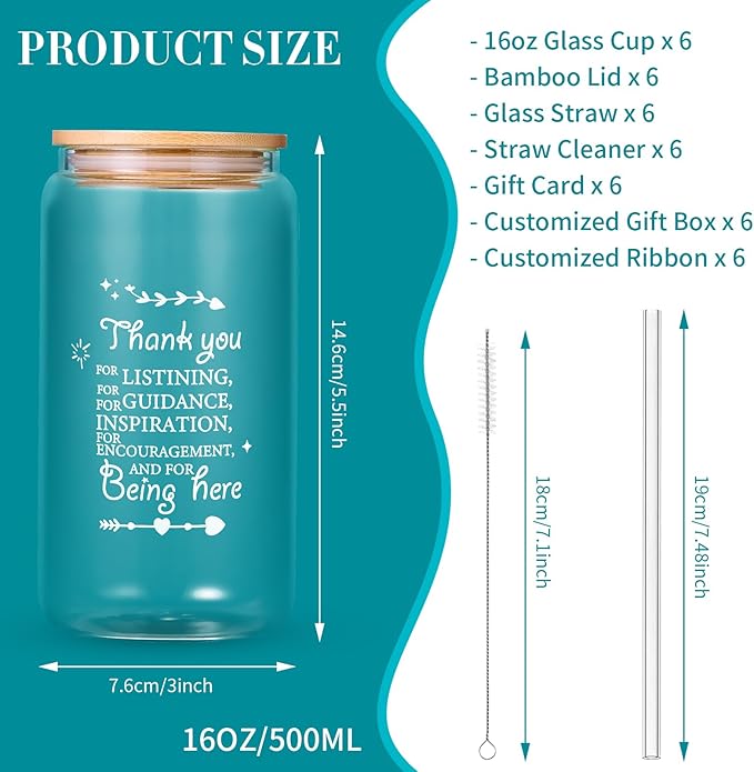 6 Set Employee Appreciation Gifts Bulk, OLSUNOR Personalized Inspirational Thank You Gifts for Graduation Season Coworker 16 oz Can Shaped Beer Glass Cups, Gift Box and Card for Team Women Men Teacher