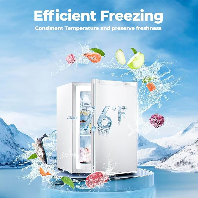 Electactic 2.1 Cu.ft Small Freezer, Mini Upright Freezer with 7 Adjustable Thermostat, Removable Shelves, Reversible Single Door, for Bedroom/Home/Dorms/Apartment (White)