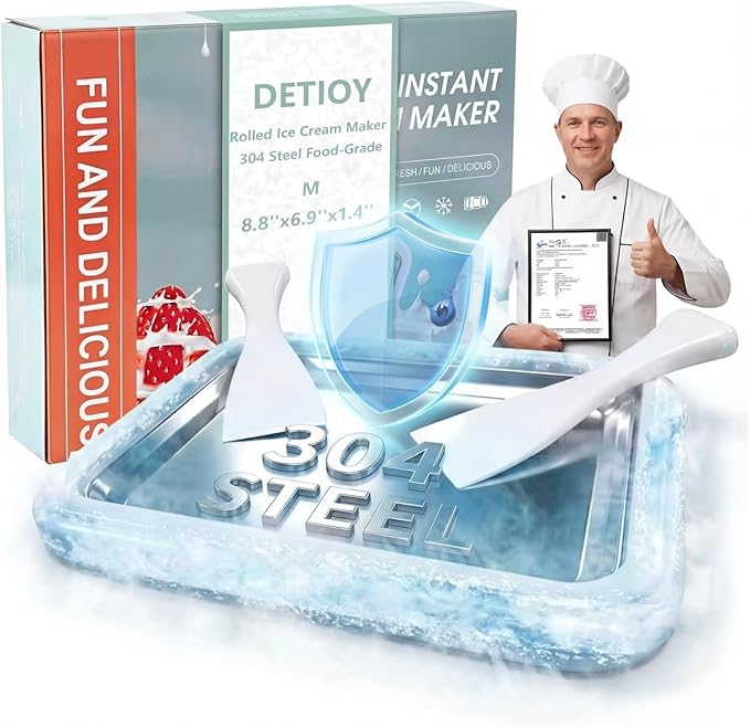 Rolled Ice Cream Maker Kit 2026 Upgraded-【Italy-SOAR-SUS-304】 Stainless Steel- DIY Rolled Ice Cream Tray 【Upgraded High-Freezing Refrigeration】 with 2 Scrapers