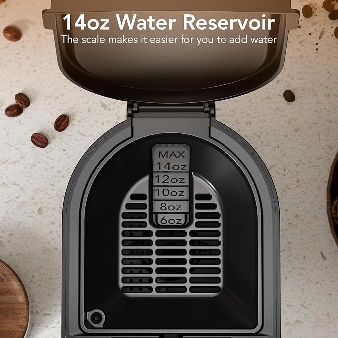 Electactic Single Serve Coffee Maker, Dual Brew for Capsule & Ground Coffee, 5 Adjustable Sizes Up to 14 Oz, Compact Quick Brew with Adjustable Funnel Height, Easy Clean for Home/Office/Outdoor