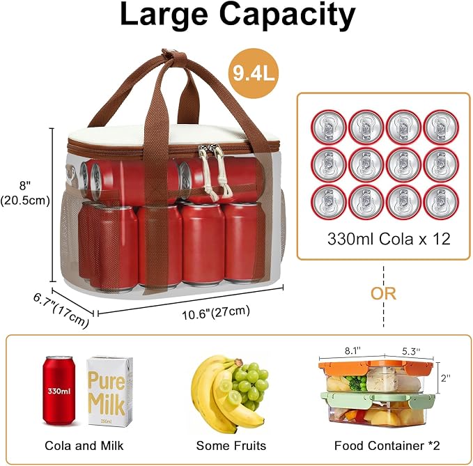 BTOOP Insulated Lunch Box for Women, Cute Corduroy Lunch Bag with Shoulder Strap, Leakproof Wide-Open Lunch Tote for Work, Office, School, Picnic, Cream