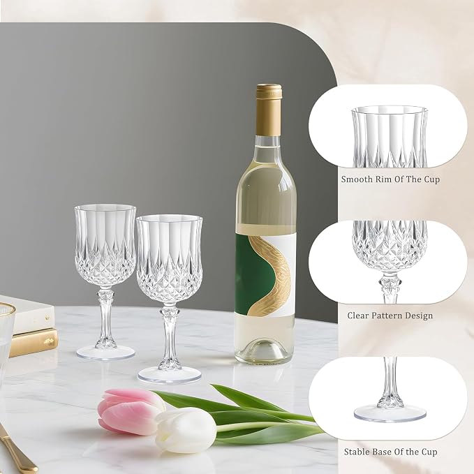 7OZ Plastic Wine Glasses, Reusable Vintage Goblets Unbreakable Drinking Glasses Crystal Water Cups Champagne for Wedding, Parties (100, Clear)