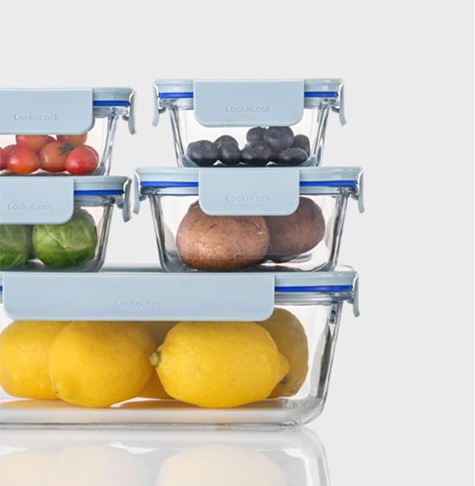 LocknLock LNG428S4M The Clear Heat-Resistant Borosilicate Glass Food Storage Set, 8-Piece (4 Containers + 4 Lids) - Mint