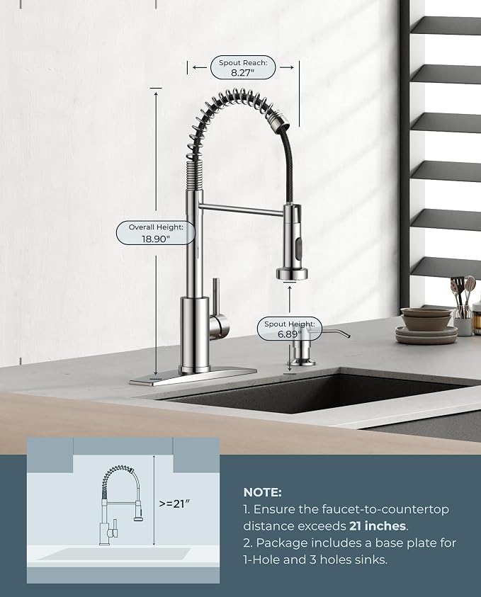 FORIOUS Kitchen Faucet with Pull Down Sprayer, Stainless Steel Commercial Single Handle Classic Spring Pull Out Sink Faucet for Pot Filler, Farmhouse Camper Bar Laundry Room, Chrome